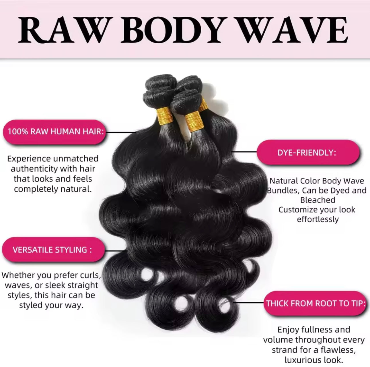 DollAura Raw Body Wave Human Hair Bundles